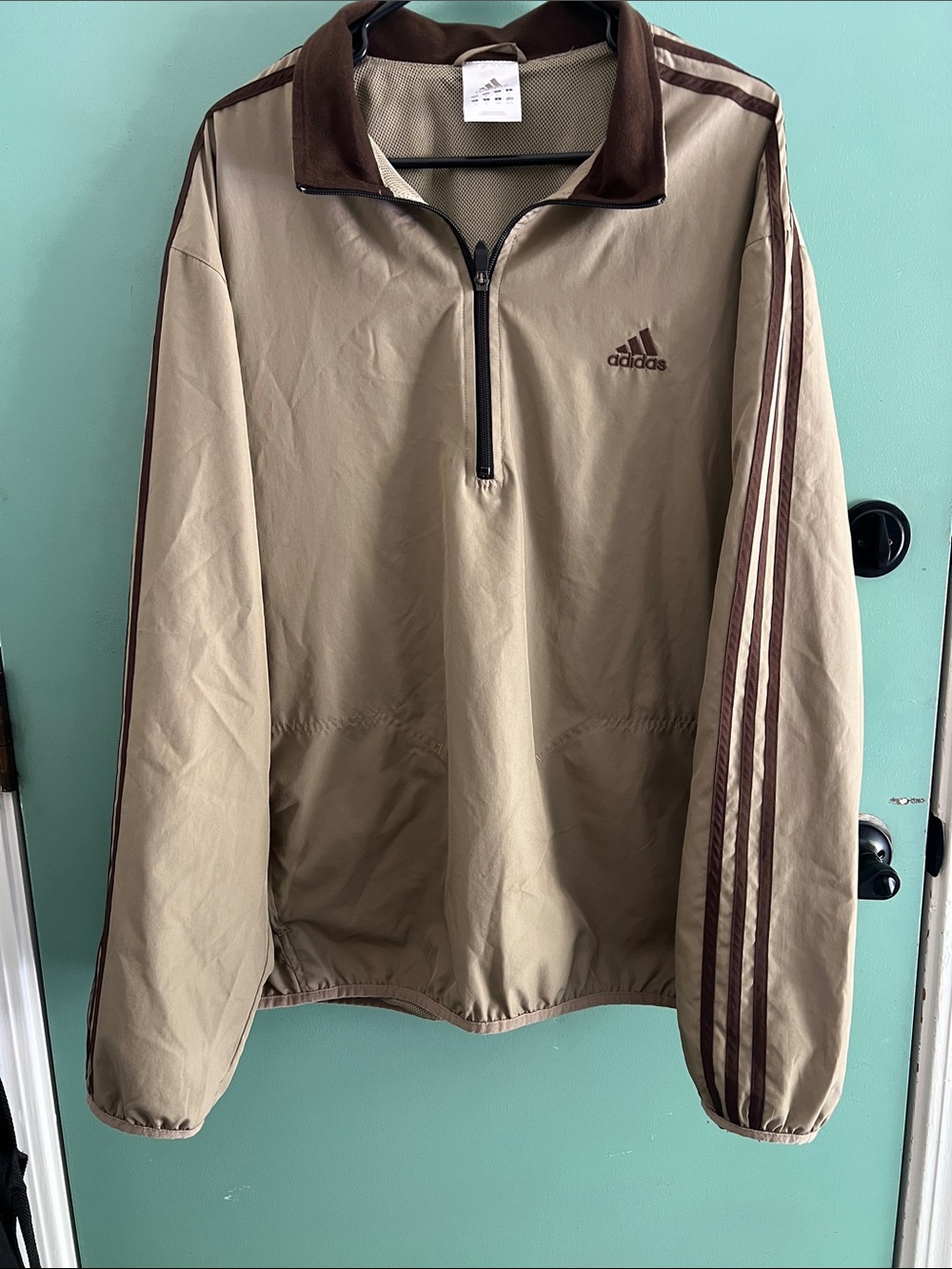 adidas Men’s Beige and‎ Brown Half-Zip Windbreaker Men’s XL - Picture 2 of 6